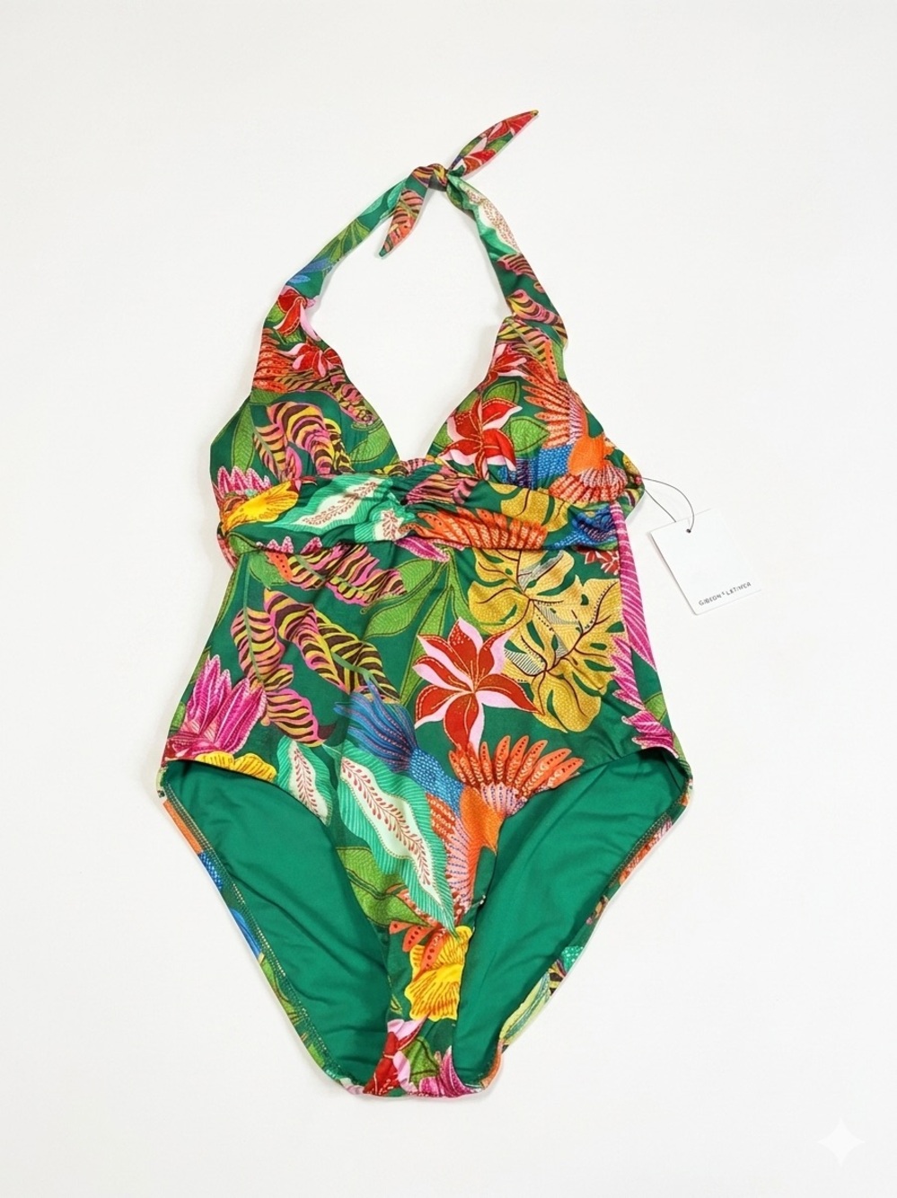 NWT Gibson & Latimer Halter One Piece Swimwear - Tropical Botanical Boho Print